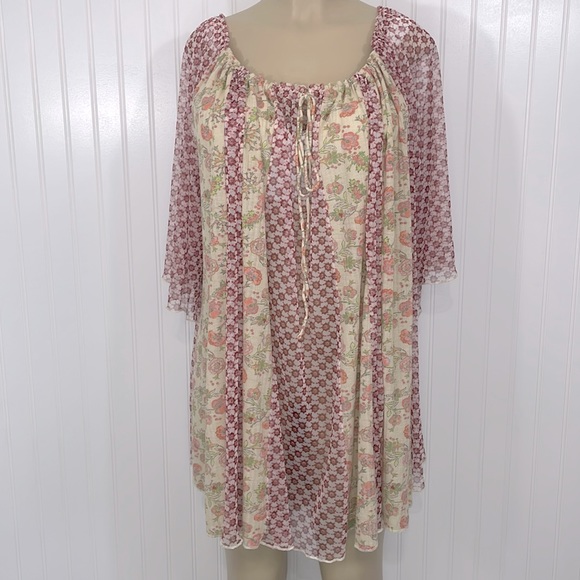 Free People Dresses & Skirts - Free People Boho Floral Patchwork Sheer Peasant Cottagecore Mini Dress Small